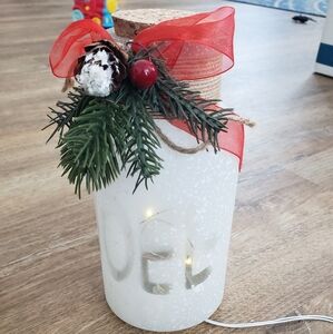 Festive White Holiday Jar with Lights